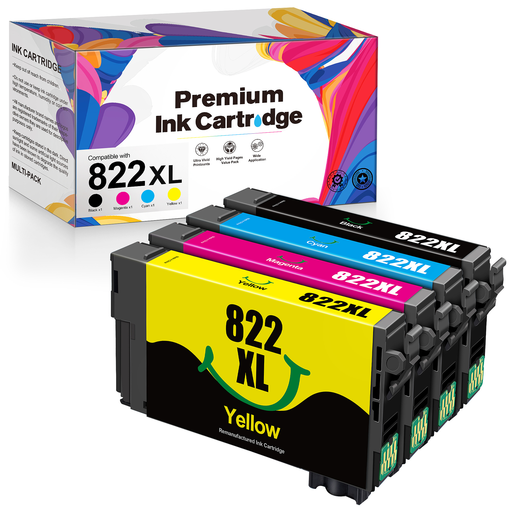 

4 Pack 822xl Ink Cartridges Replacement 822xl Ink Cartridges To Use With Pro Wf-3820 Wf-3823 Wf-4820 Wf-4830 Wf-4833 Wf-4834