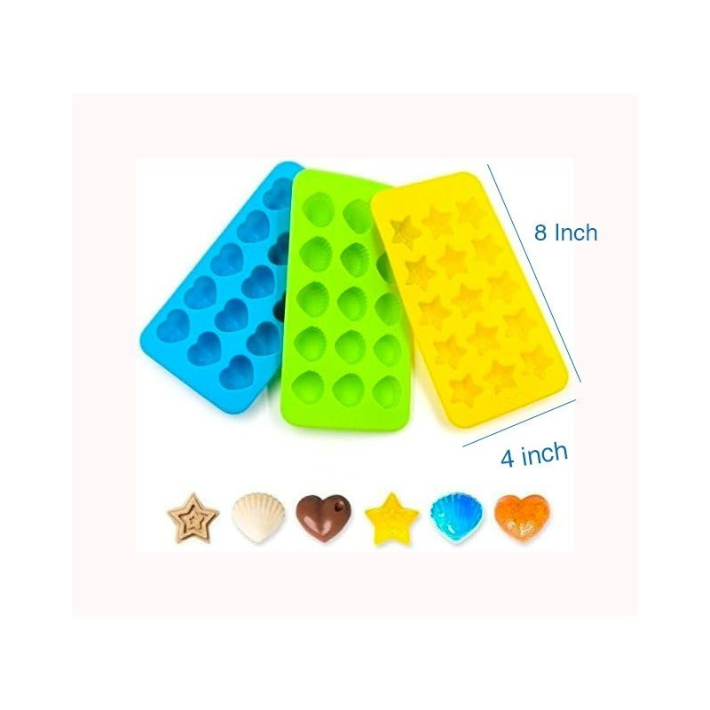 TEMU Set Of 3 Candy Chocolate Jello Making Silicone Mold Of Stars, Hearts And Sea Shells.