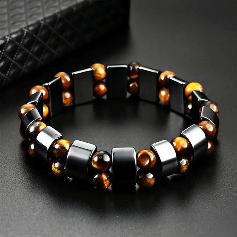 TEMU 1pc Double Hematite Tiger Eye Bracelet For Men And Women, Natural Stone Bracelet, Valentine's Day Gift, Birthday Gift For Lover