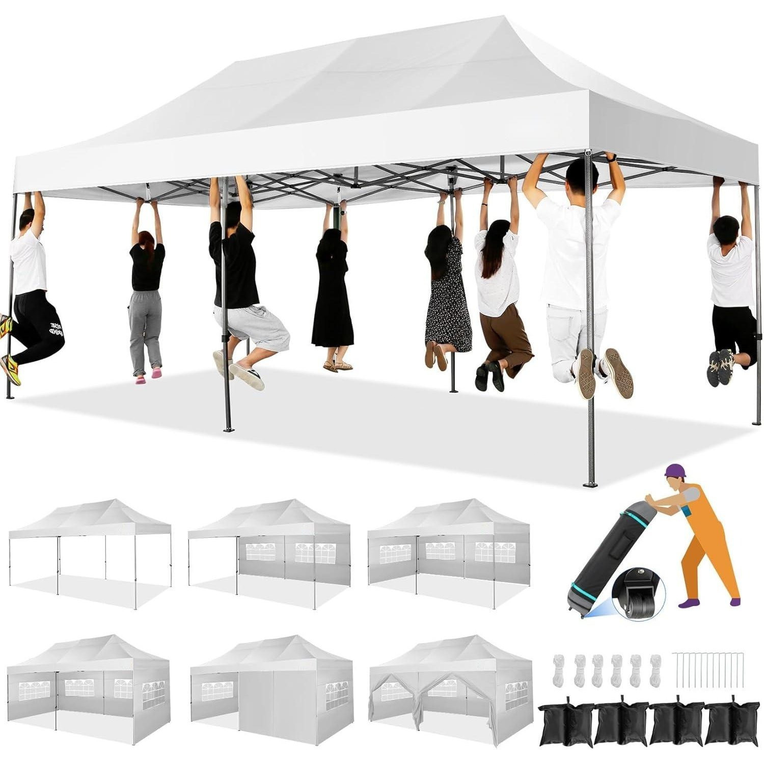 TEMU 10x20 Pop Up Canopy Tent, Heavy Duty Canopy With 6 , Easy Up Commercial Outdoor Canopy, Wedding Party Tents For Parties, All & Waterproof Gazebo