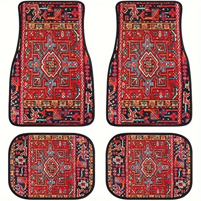 TEMU 4 Retro Pattern Car Floor Mats, Fashionable And Simple, Durable, Anti-fouling, Non-slip, Easy-to-clean Universal Floor Mats