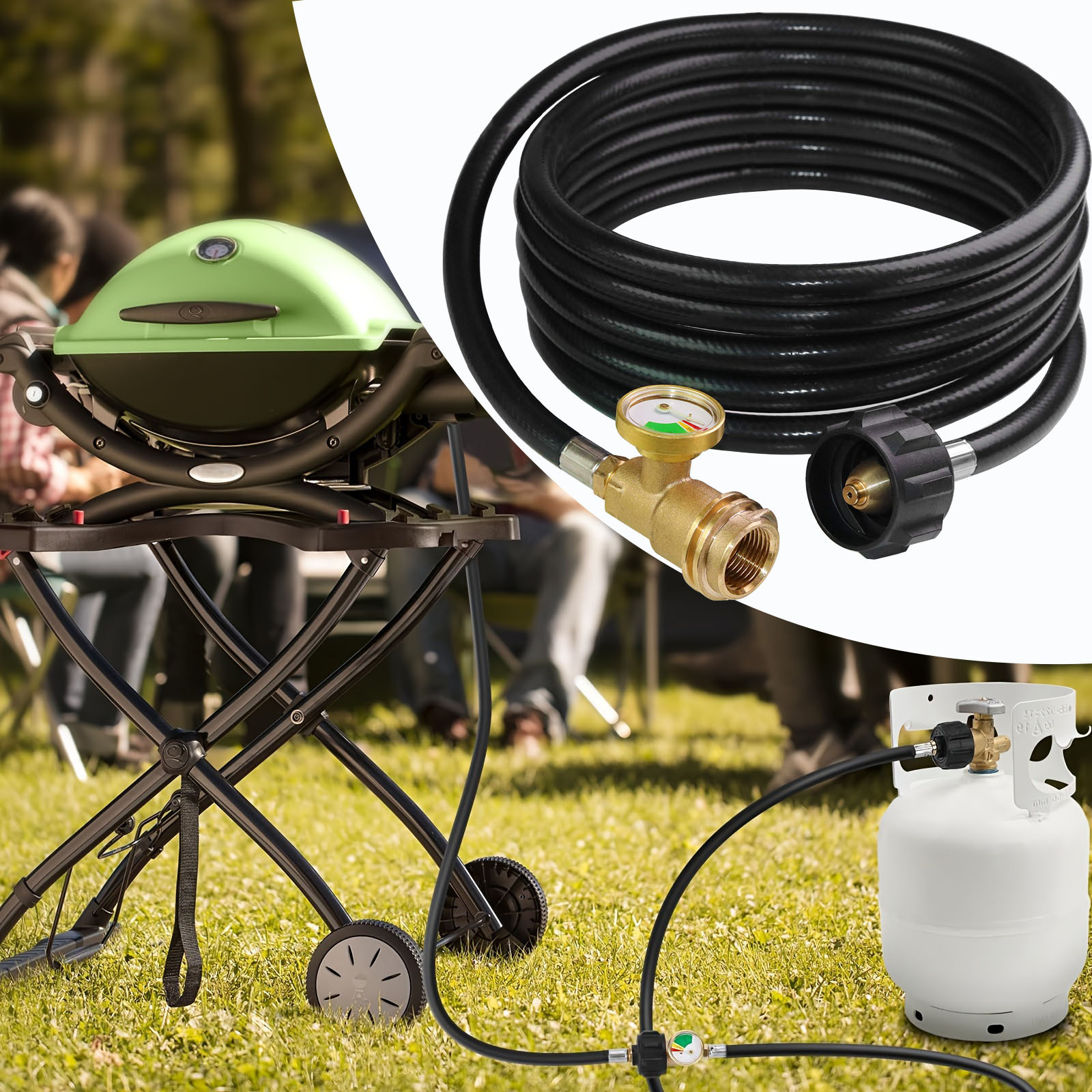 

12 Feet Propane Hose With Gauge, Adapter Converts Pol Lb Lp To Qcc1 For Gas Grill, Stove And More Propane Appliances