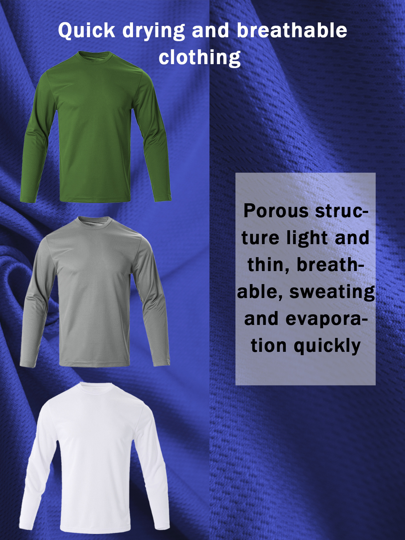 5 pack mens long sleeve crew neck stretch sports t shirt set mens breathable moisture wicking quick top design for running cycling fitness and details 2
