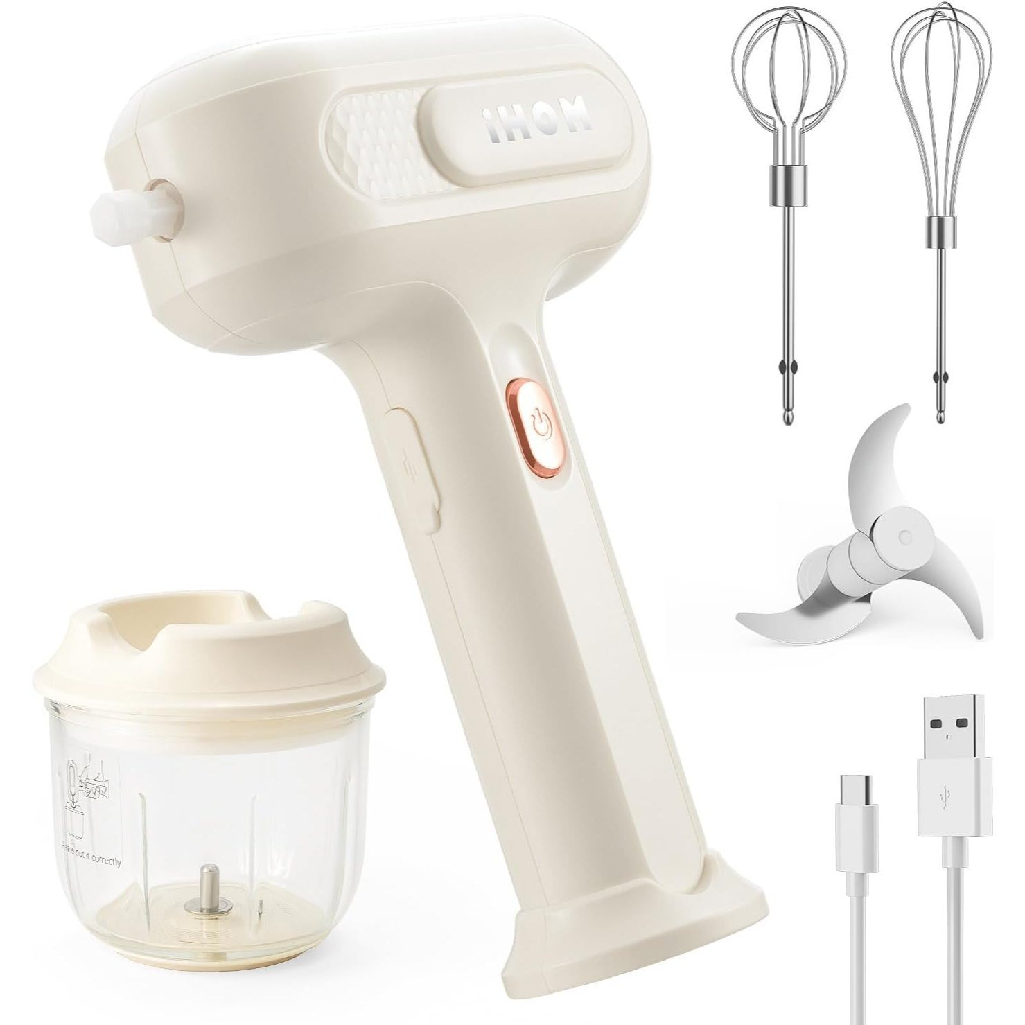 TEMU 3-speed Self-control 3-in-1 Electric Hand Mixer, Hand Mixer Electric Handheld With Garlic Chopper, Compact Blender & Whisk For Baking, Egg Beating - Kitchen Gadget