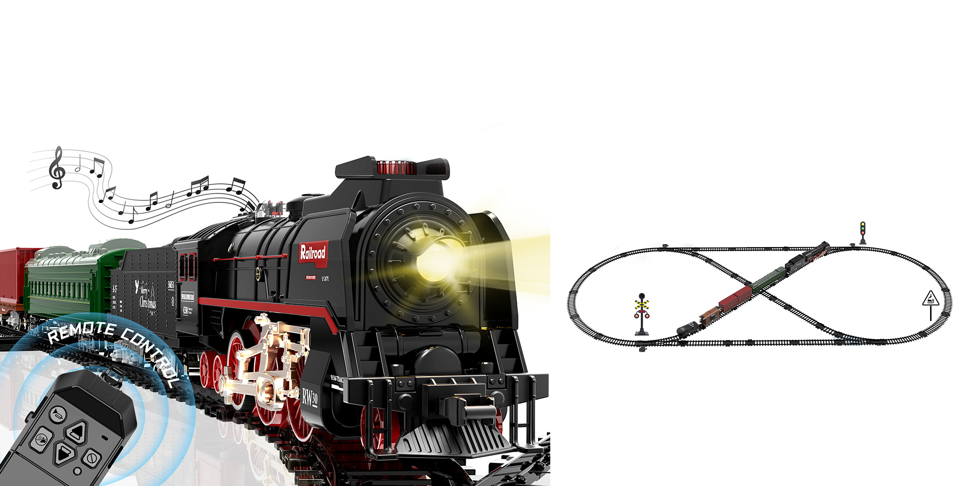 Remote Control Train Truck Track Set for Boys' Toy Cars, Train Toy Cars with Smoke, Lights & Sound, Toy Train Steam Locomotive with Carriages, Tracks & Bridge, Model Trains for Ages 3+, Perfect Holiday Gift