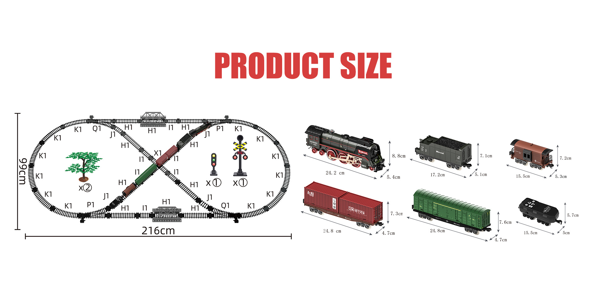 Remote Control Train Truck Track Set for Boys' Toy Cars, Train Toy Cars with Smoke, Lights & Sound, Toy Train Steam Locomotive with Carriages, Tracks & Bridge, Model Trains for Ages 3+, Perfect Holiday Gift