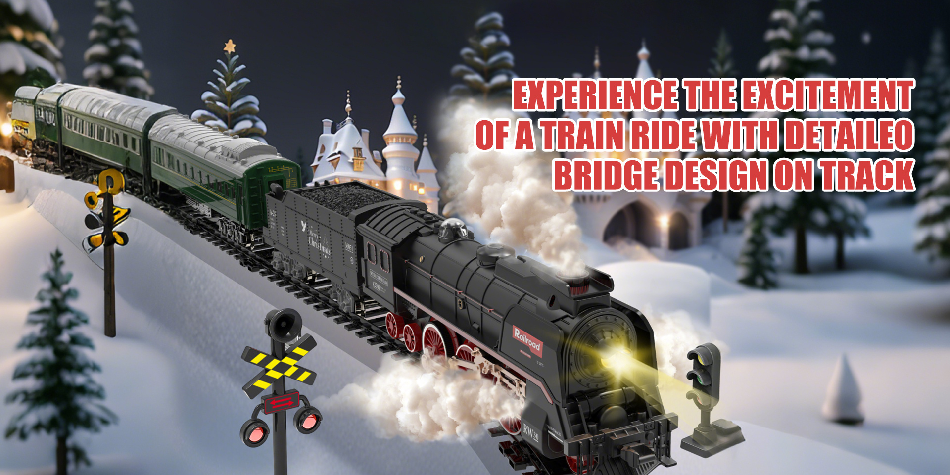 Remote Control Train Truck Track Set for Boys' Toy Cars, Train Toy Cars with Smoke, Lights & Sound, Toy Train Steam Locomotive with Carriages, Tracks & Bridge, Model Trains for Ages 3+, Perfect Holiday Gift