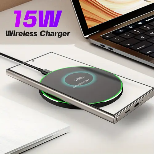 15w fast wireless charger usb type c port desktop power stand universal for iphone 16 15 14 11 samsung galaxy s24 23 s22 s21