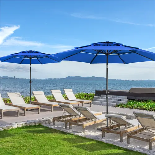 10ft 3 tier patio market umbrella aluminum sunshade shelter double vented blue - furniture - Temu 10ft 3 tier patio market umbrella aluminum sunshade shelter double vented blue - furniture - Temu