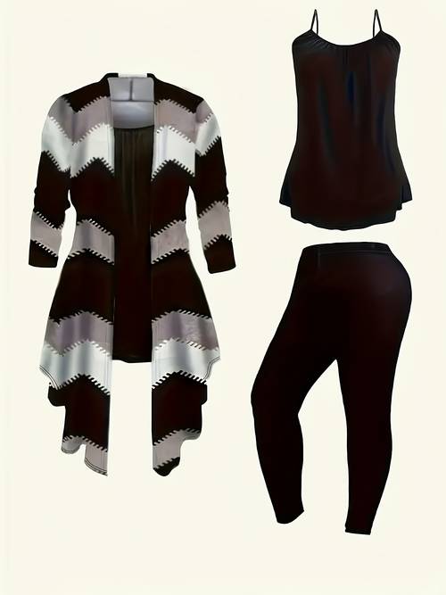 womens casual 3 pieces suit sleeveless round neck shirt elastic leggings and herringbone cardigan spring autumn