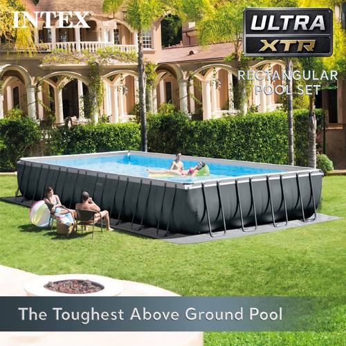 26373eh deluxe rectangular above ground swimming pool set 32ft x 16ft x 52in 2800 gph sand filter pump puncture resistant rust resistant easy to assemble