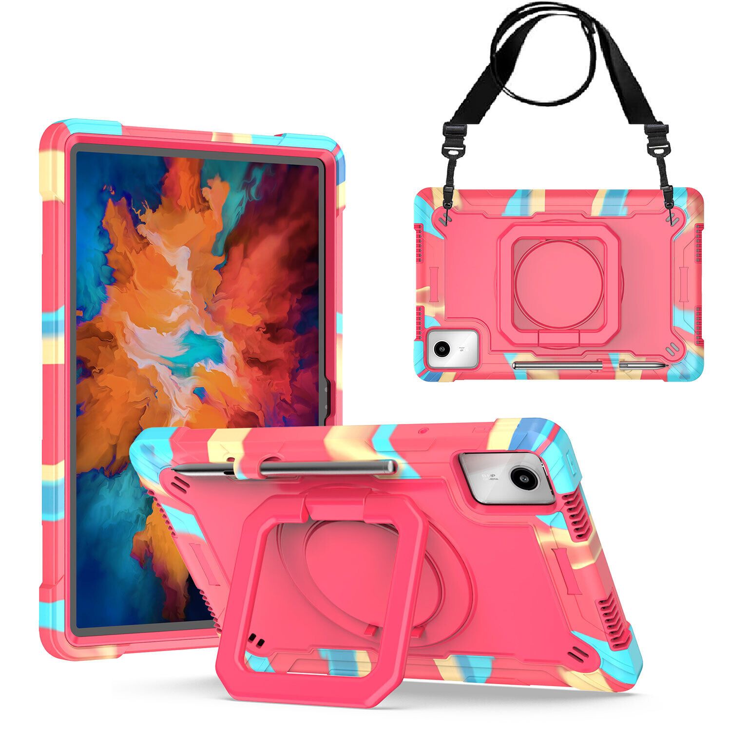 TSQQST Case For Lenovo Tab M11/ Tab K11 LTE 11" 2024 TB-330FU/ TB330XU For Kids | Full Body Protection Case With Swivel Stand Hand Strap Shoulder Strap For Lenovo Xiaoxin Pad 2024