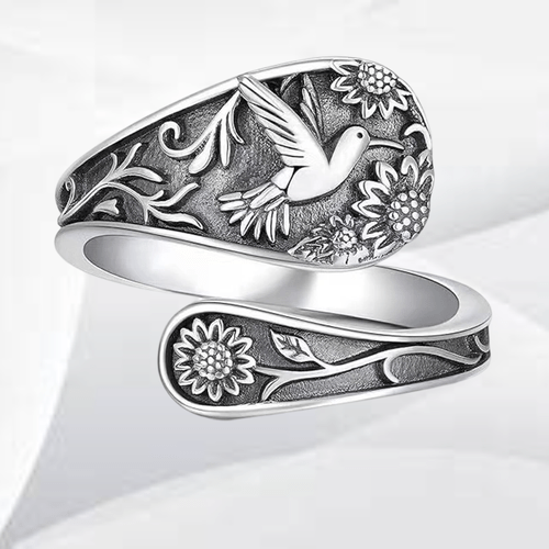 s925 sterling silver vintage floral and bird pattern ring adjustable bohemian style open band for women men fashionable jewelry for party vacation and daily casual wear 3g