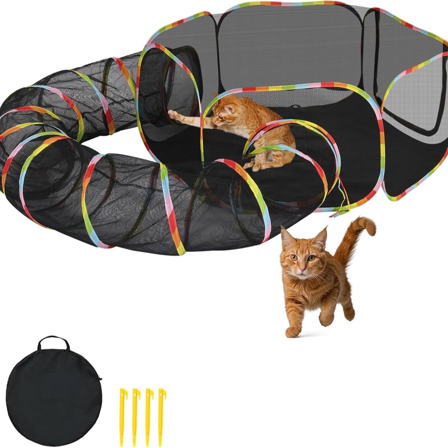 TEMU Cat Tunnel Tube Toys 2 Way Collapsible, Pet Tunnels For Indoor Outdoor Cats, Kitty Bored Peek Hole Toy Ball Cat, Puppy, Kitty, Kitten, Rabbit
