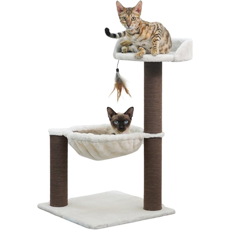 TEMU Cat Tree With Feather Toy - Of Cat Hammock Kitten To Lounge In, To Lazily Recline While Playing With Feather Toy And Scratching Post