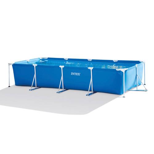 rectangular frame above ground outdoor backyard swimming pool with for quick draining blue