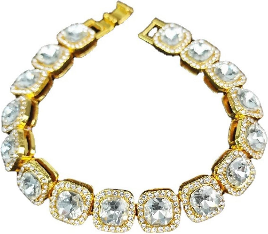 Square Rhinestone Necklace, Showing Grandeur, Luxury and High-end, Trendy and Versatile, Suitable for Hip-hop Fashion and Banquet Matching.