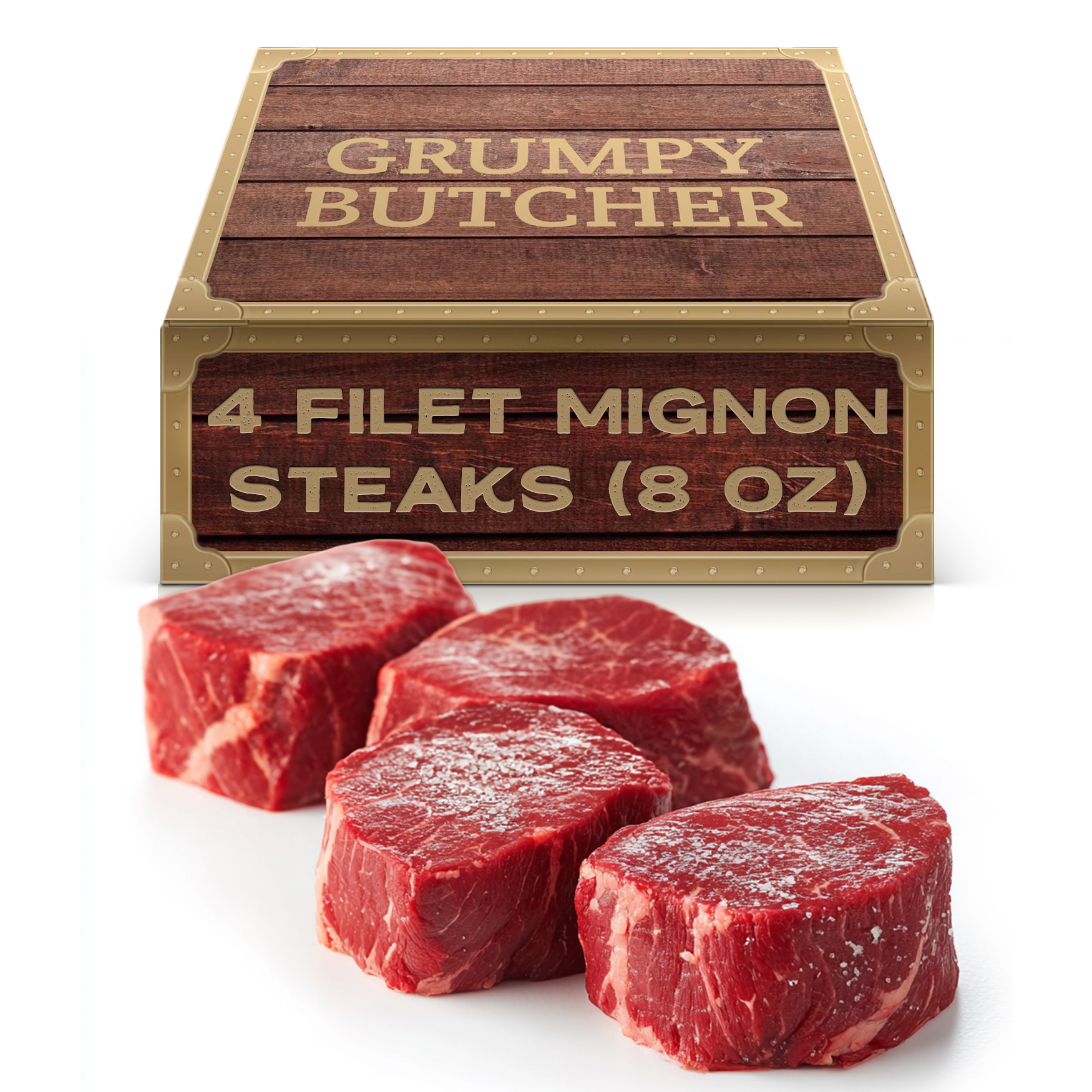 TEMU Grumpy Butcher 4 Large Filet Mignon Steaks (8 Oz Each) - Prime Steakhouse Size Beef Tenderloin Filet Steak Meat