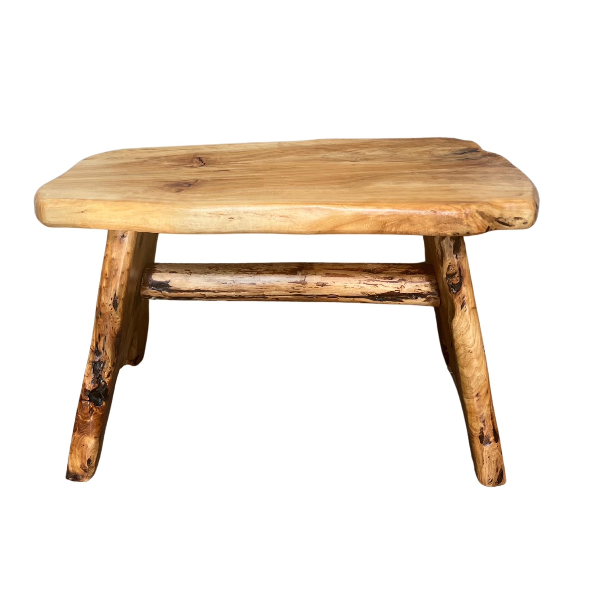 Handcrafted Natural Edge Cedar Wood Stool Versatile Indoor/Outdoor Garden Bench, Nightstand, End Table, and Plant Stand - L28in x W14in x H17.5in