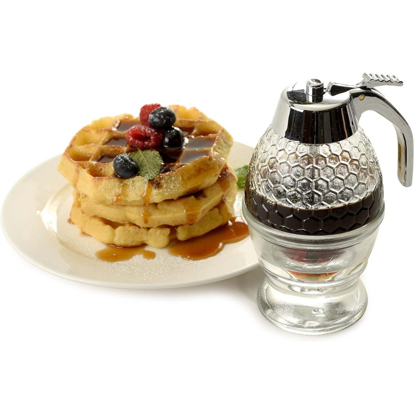 Honeycomb Shaped Honey Holder And Sirup Dispenser - no Drip Honey Dispenser with Stand - Bee Decor Honey Storage Jar, Honey Dispenser For Honey,