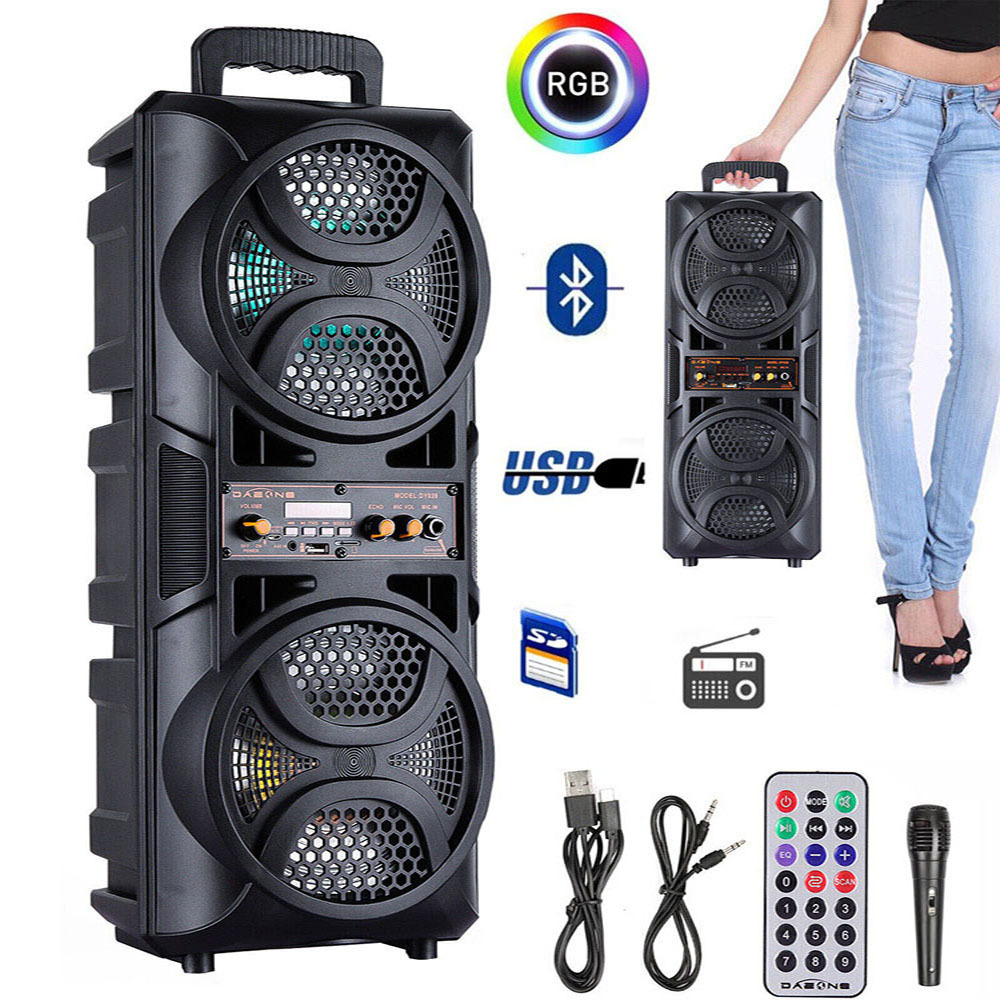 3000w portable wireless bluetooth speaker sound system party dj karaoke dual 6 5 woofer speaker led light with microphone rechargeable usb fm aux tf tws with a pull rod and wheels outdoor speaker