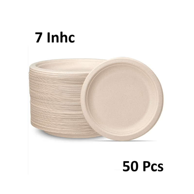 TEMU Plates 7" Round Plates Disposable Heavy Duty Paper Plates Bulk, 50 Pcs
