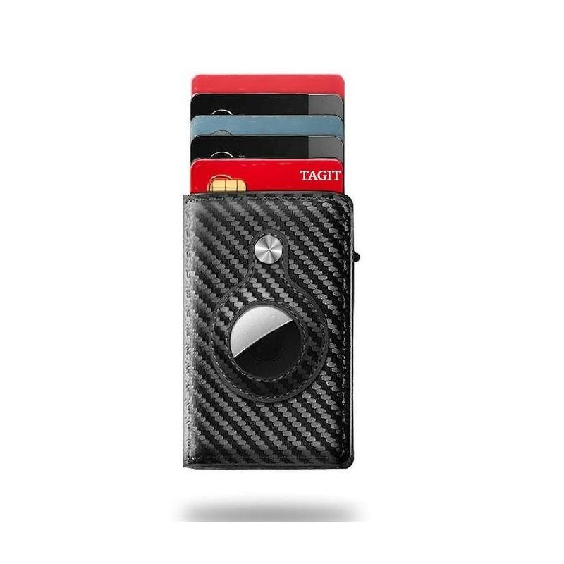 TEMU Smart Wallet For Men &ndash; -up Wallet With Rfid Blocking, Minimalist Credit Card Holder Compatible With Airtag &ndash; Carbon-fiber Black- Airtag Not Included