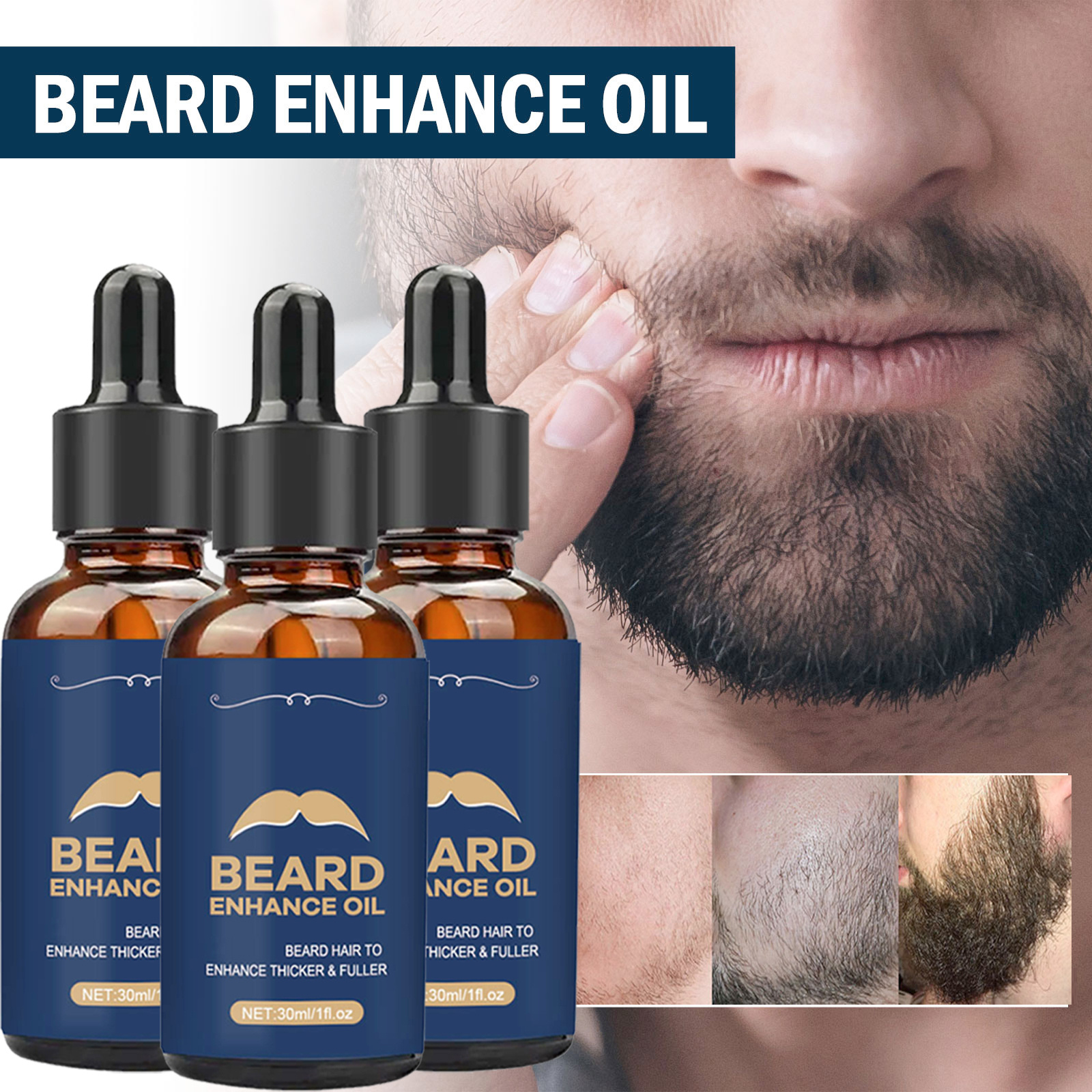 TEMU 3pc Rosemary & Oil Beard Oil - Beard Enhance Oil With Oil & Rosemary Leaf Oil, Moisturizing & Softening For Stronger Beards |hydrating,