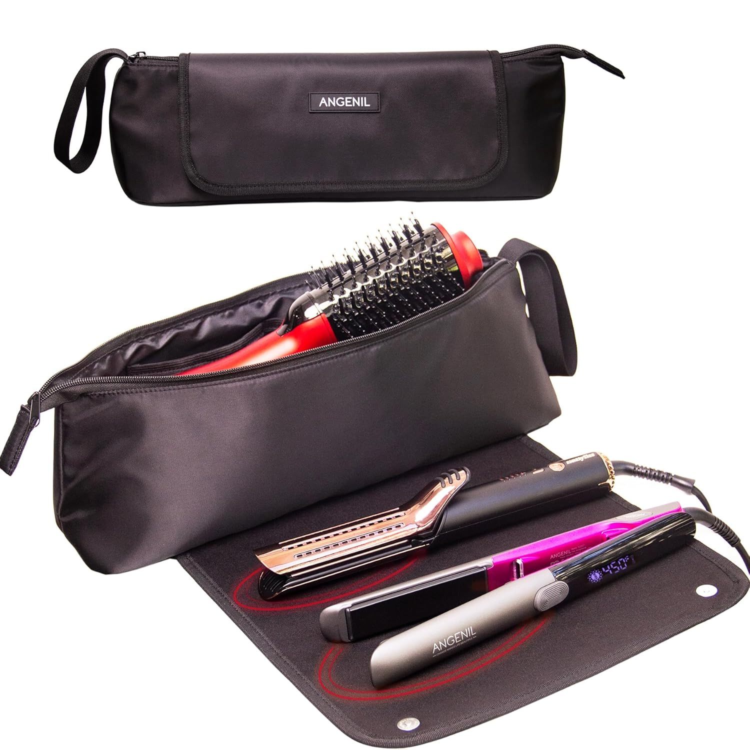 Large Capacity Heat Mat Iron Tools Travel Bag, 2 In 1 Portable Organizer Bags With Large Heat Resistant Mat For Hair Straighteners, Curling Irons, Hot Air Brushes, Travel Essentials