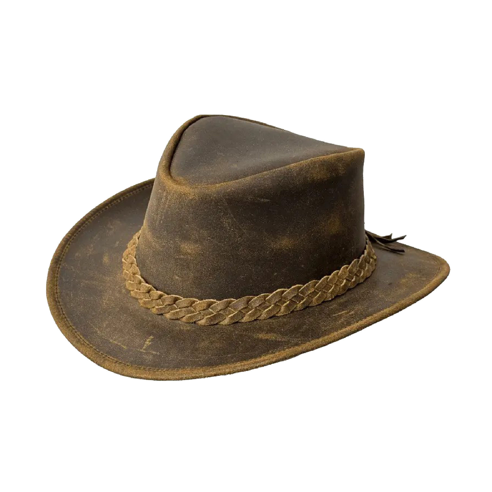 TEMU Men And Women Brown Genuine Rughed Cowboy Western Hat Vintage Style Hat For Adult With Chin Cord