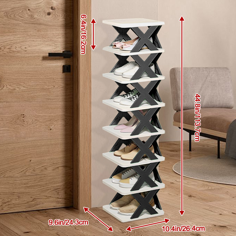 6/9 Tier Narrow Shoe Rack, Small Vertical Shoe Stand, Space Saving DIY Free Standing Shoes Storage Organizer for Entryway, Closet, Hallway, Easy Assembly and Stable in Structure, White and Green / Black / Blue