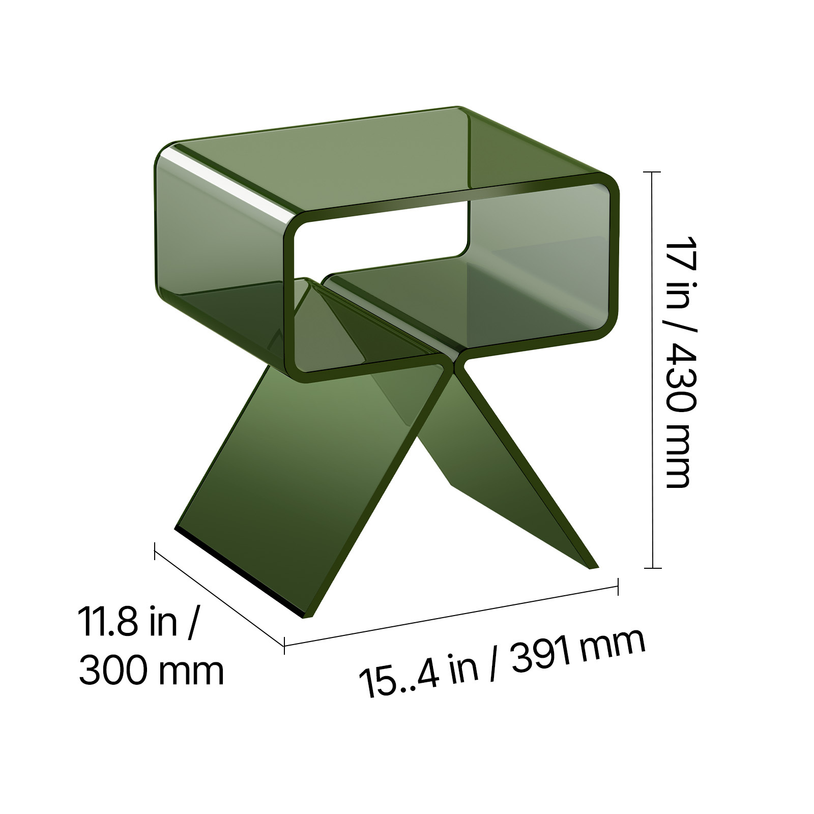 VEVOR Acrylic Nightstand Side Table, Modern Clear Bedside Table with Storage Shelf, Transparent Small End Desk for Living Room, Bedroom, Home Decor, No Assembly Needed, 11.8 x 15.4 x 17 in (Green)