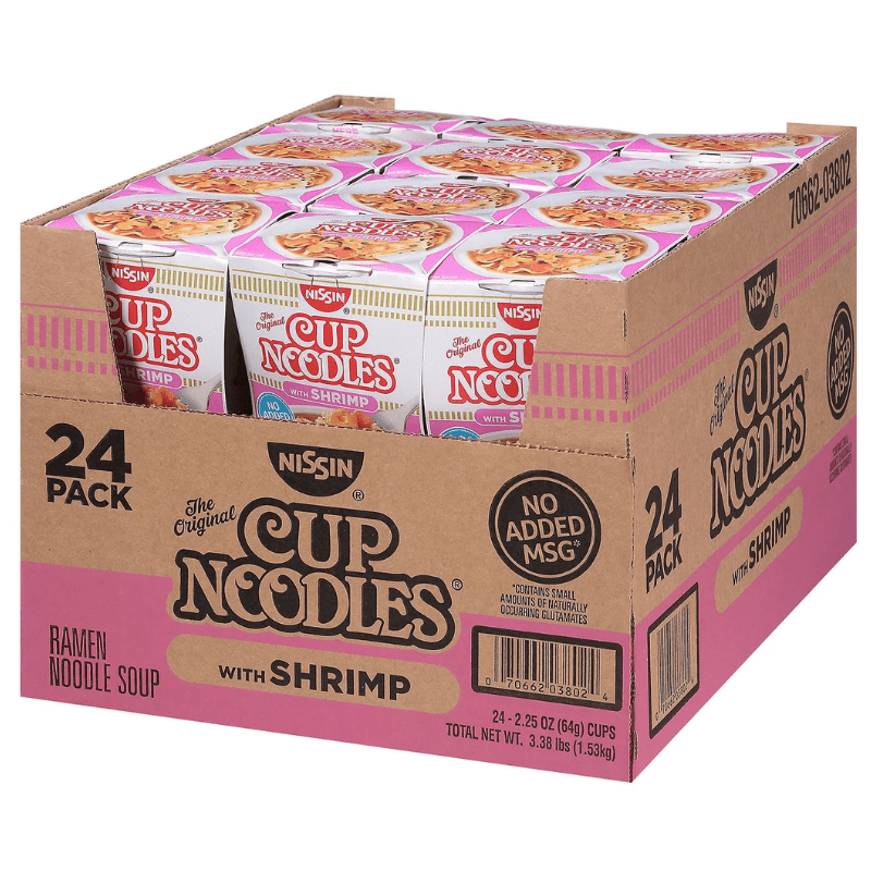 TEMU Nissin Cup Noodles With Shrimp, 2.25 Oz., 24 Ct. | Instant Ramen Noodle Soup Cups Made With Real Shrimp & Savory Broth | Quick & Easy Lunch Or