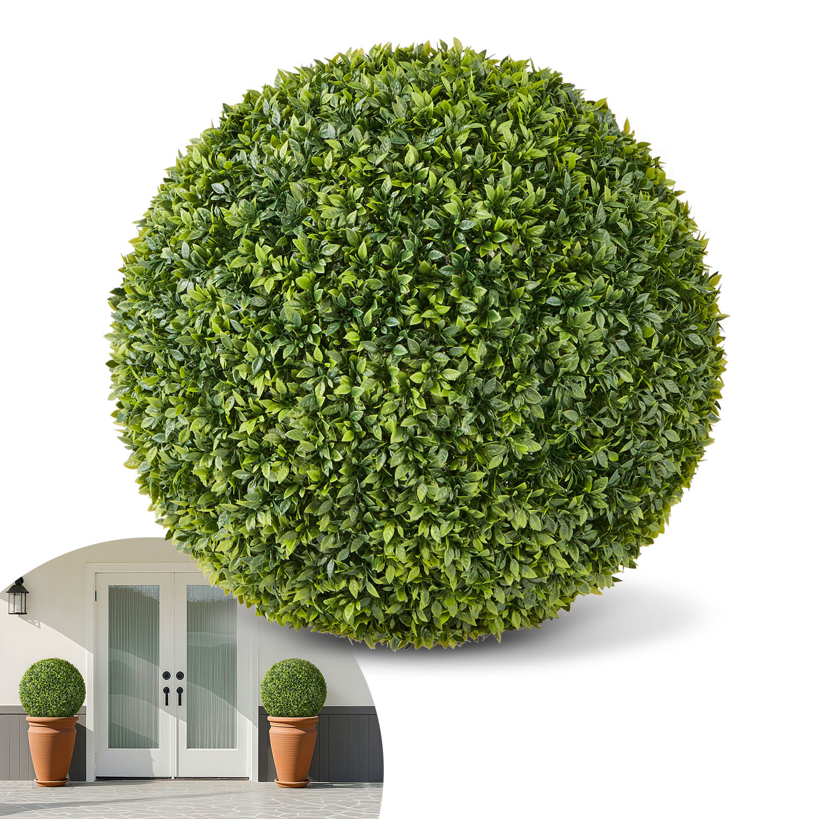 TEMU Vevor Artificial Topiary Ball, 23 Inch Boxwood Plant Balls, Fake Look Real, Easy Assembly For Decor Front Porch Outdoor Patio Garden Balcony