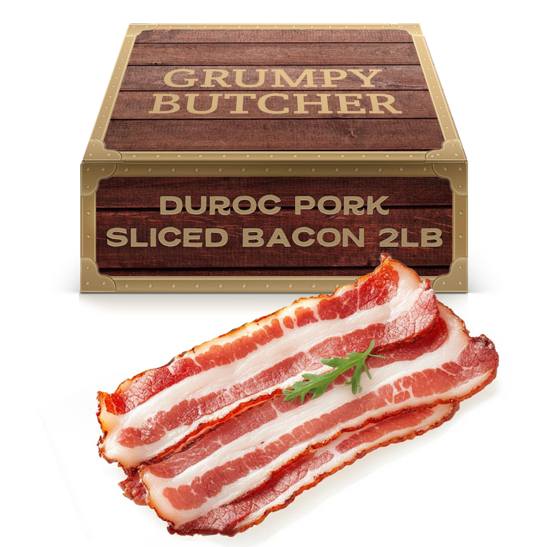 TEMU Grumpy Butcher Premium Duroc Bacon, 2 Pack (1 Lb Each) - Sliced & Naturally Hickory Smoked - Gift Box Option - Ships Frozen