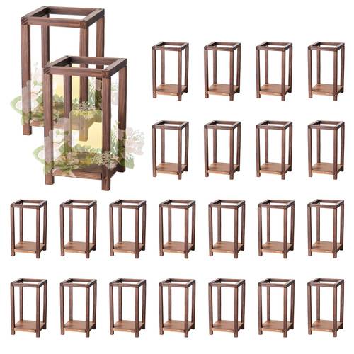 24 pcs wooden wedding lantern and plastic wooden lantern candle holder rustic decorative home centerpiece ideal for wedding table party farmhouse indoor decor brown