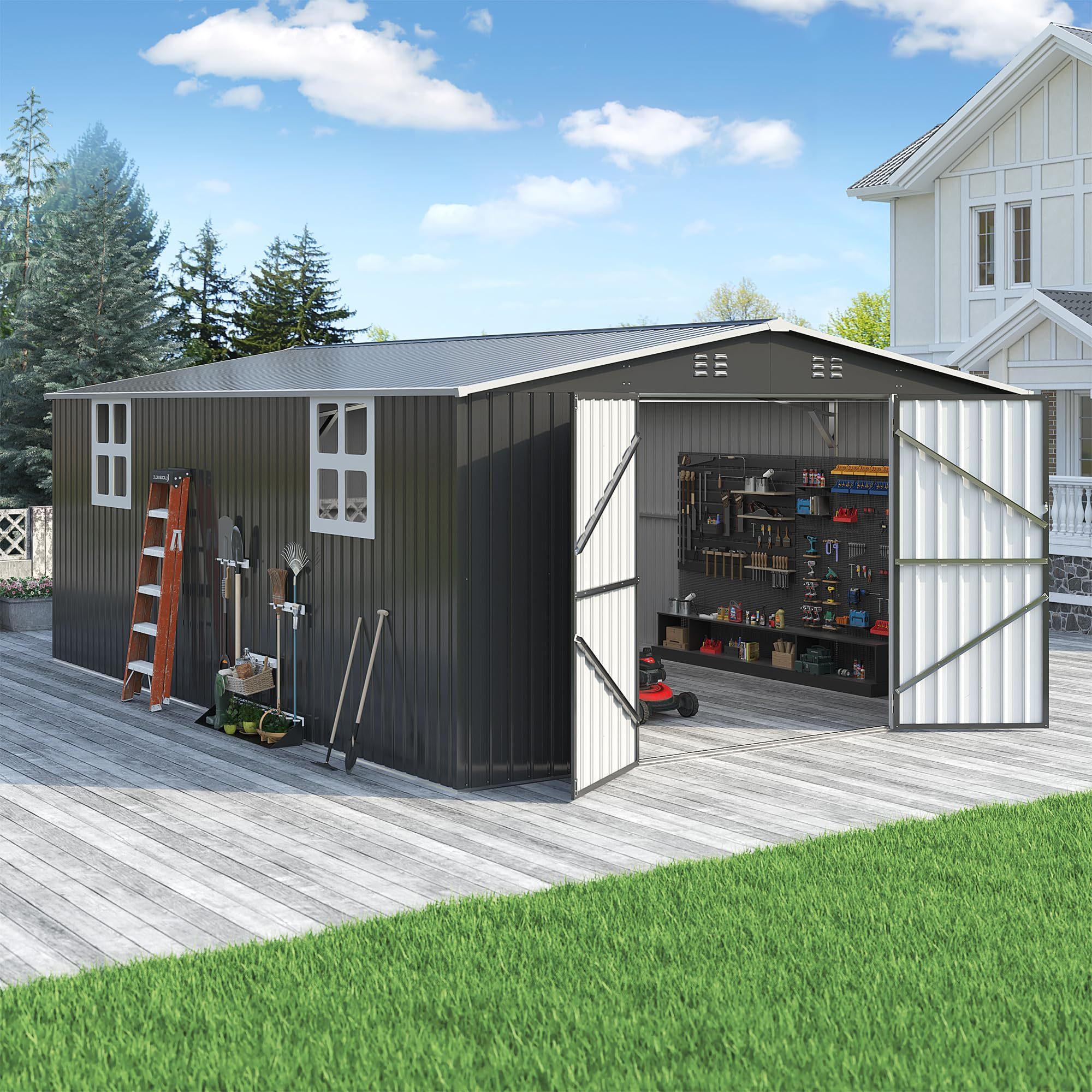 TEMU Viwat 12x18 Ft Outdoor Storage Shed, Metal Shed With Frame Structure And Lockable Doors, Large Shed Upgrade Height Ideal For Garden, Backyard,
