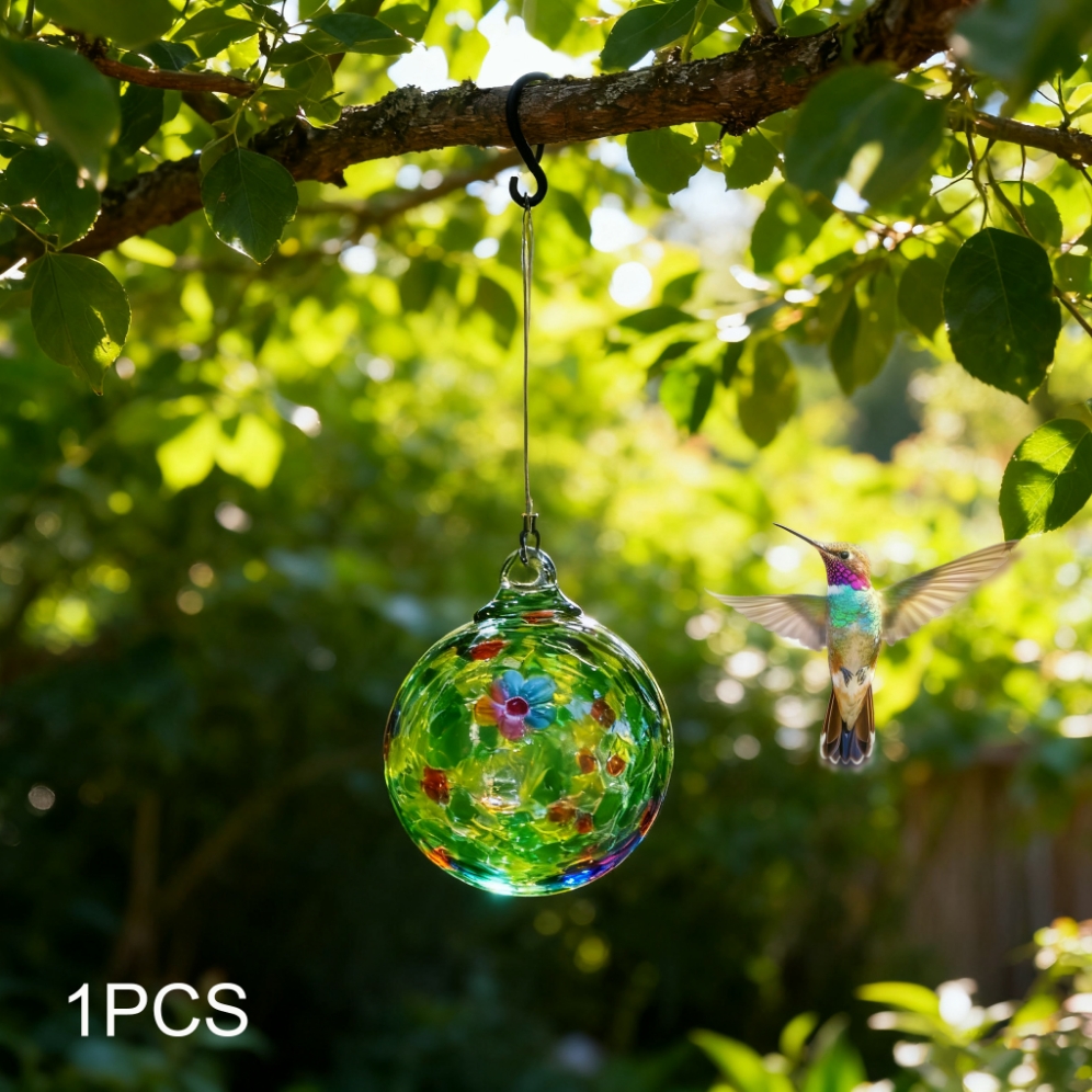 TEMU Colorful Glass Ball Hummingbird Feeder &ndash; Flower-shaped Spout, Water Capacity | Vibrant Garden Decor For Patio & Unique Gift For Bird Lovers