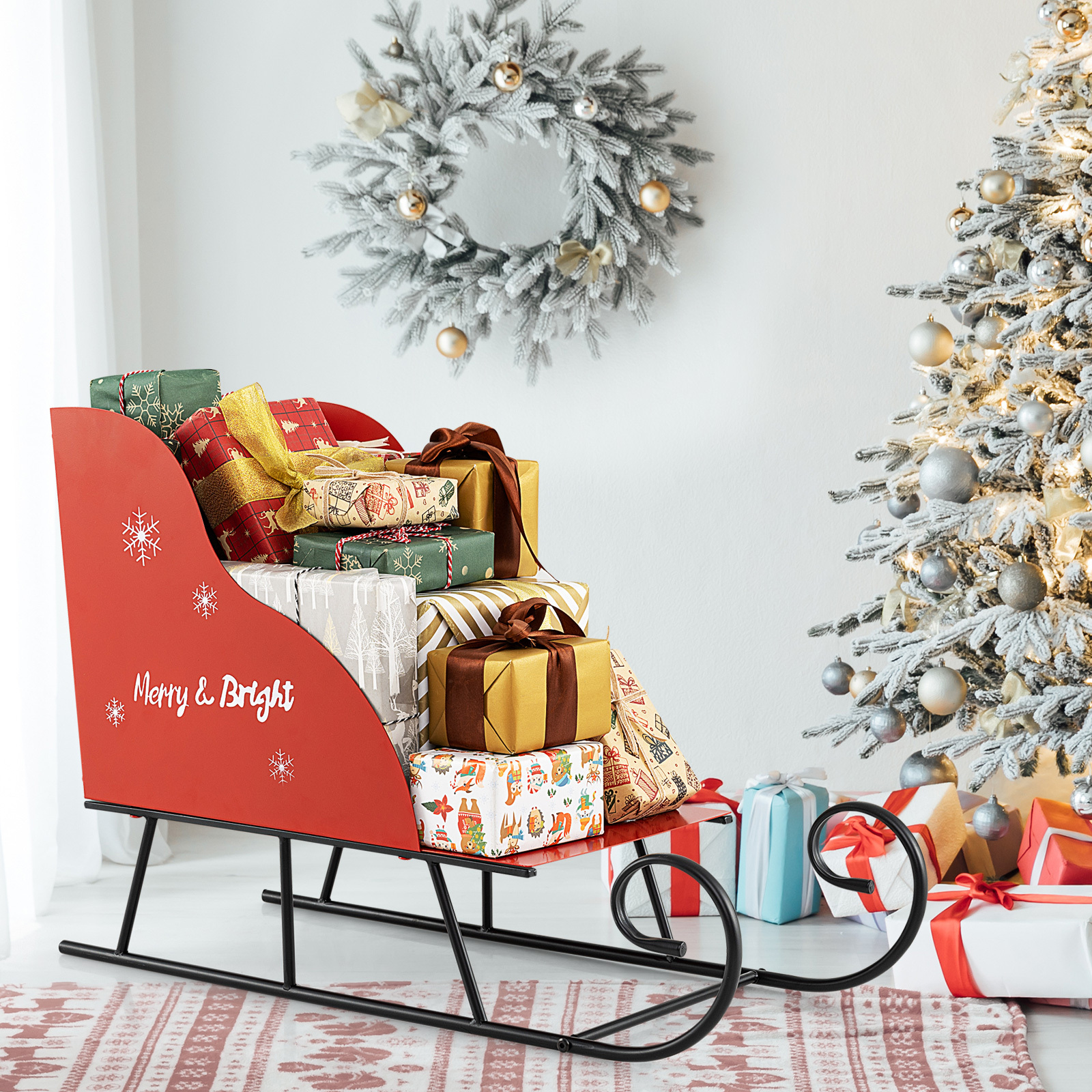 TEMU Costway Metal Christmas Santa Sleigh Basket, Gift Storage Sleigh, Festive Decorative Sleigh Cart, Holiday Decoration For Home Office Carnival,