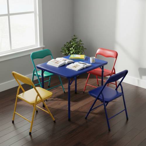 folding table and chairs set compact bedroom furniture set with metal folding chairs and square table for kids dorms or small spaces