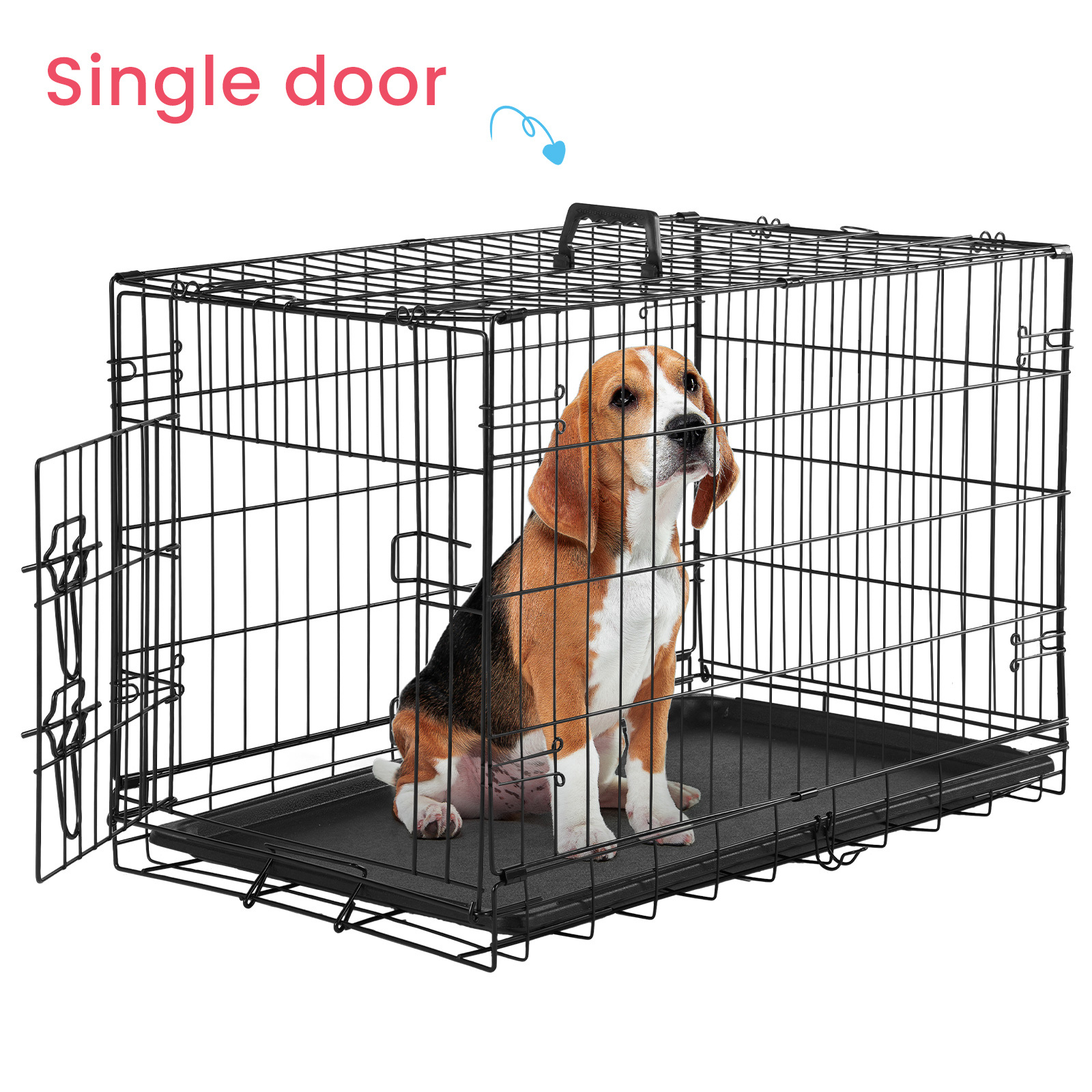 TEMU Sturdy Crate With Divider Panel 24/30/36/42/48 Inch Size, Double Door Folding Metal Wire Dog Cage With Plastic Leak-proof Pan Tray, Pet Kennel For Indoor, Outdoor, Travel