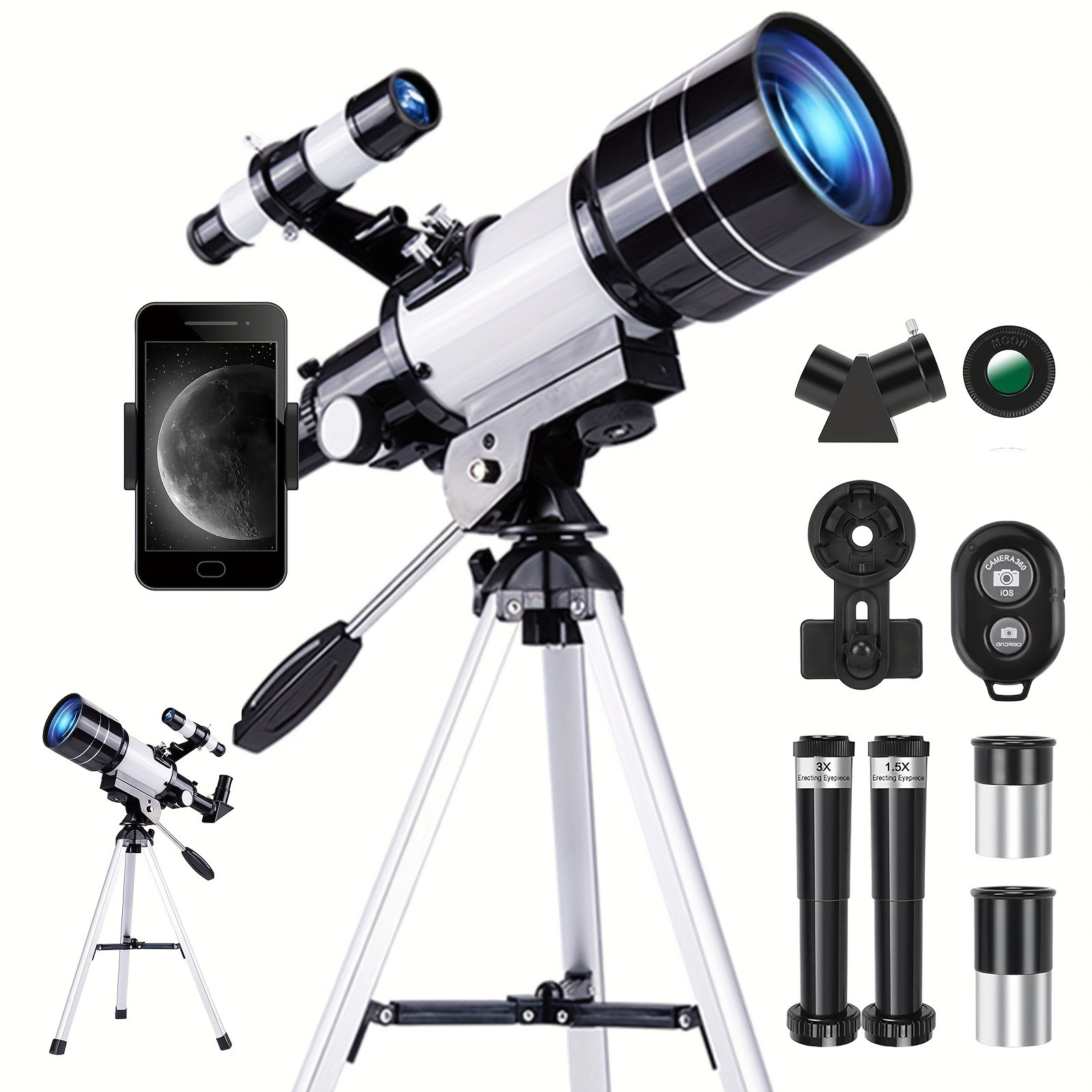 item picture 150x telescope 70mm aperture telescope suitable for adults high magnification portable astronomical telescope with tripod phone holder eyepiece   lens   viewing nature education and exploration   the best christmas gift for family  