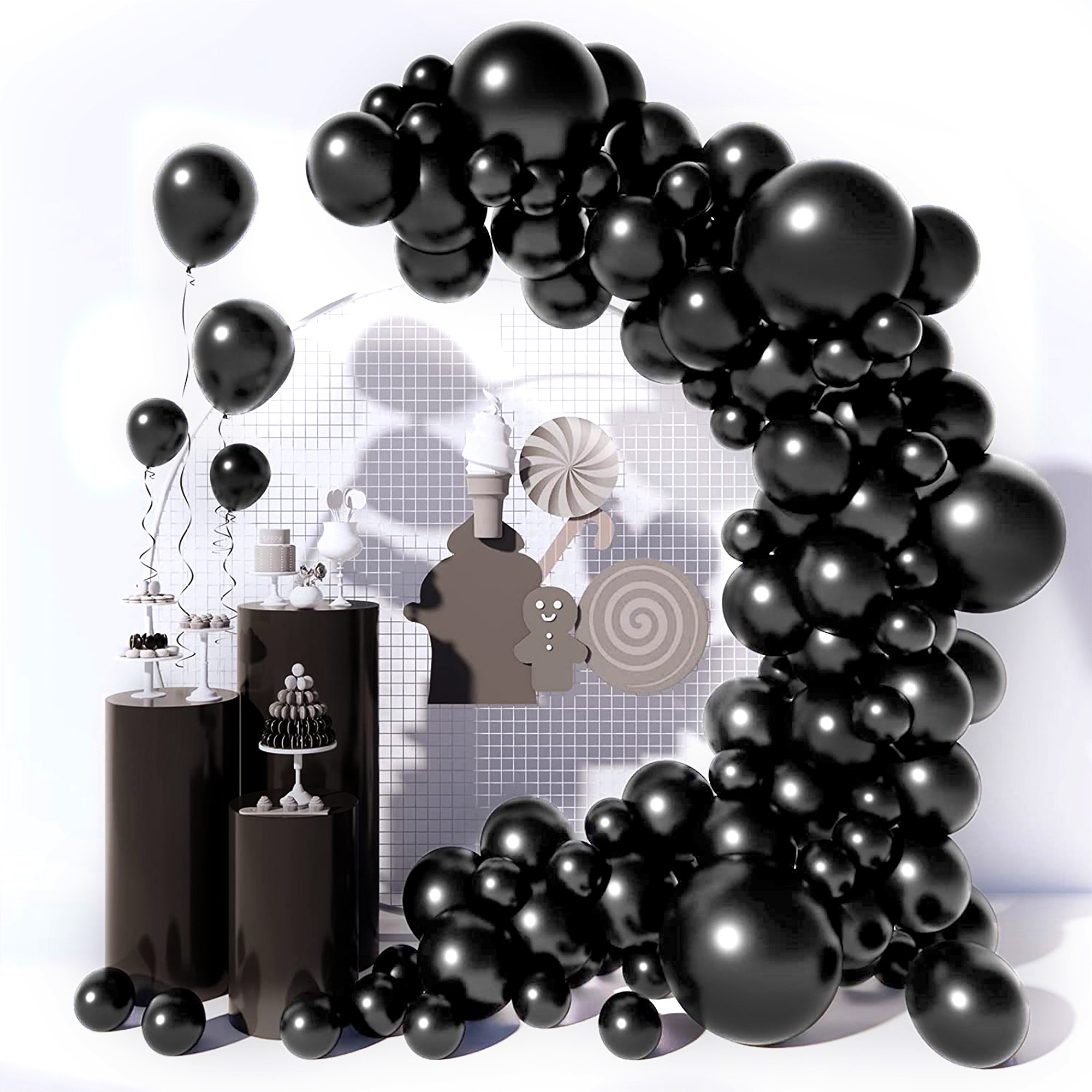 TEMU 130pcs Black Balloons Kit &ndash; Includes 18", 12", 10", 5" Inches Balloons With Ribbon & &ndash; Ideal For Birthday, Baby Shower, Wedding, Graduation & Party Decorations