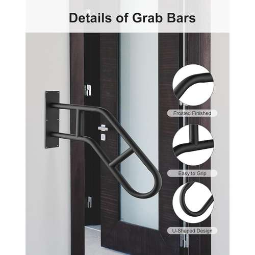 Black Iron Wall Mount Handrail – Outdoor/Indoor Safety Railing For Steps, Garage, Stairs – Powder Coated