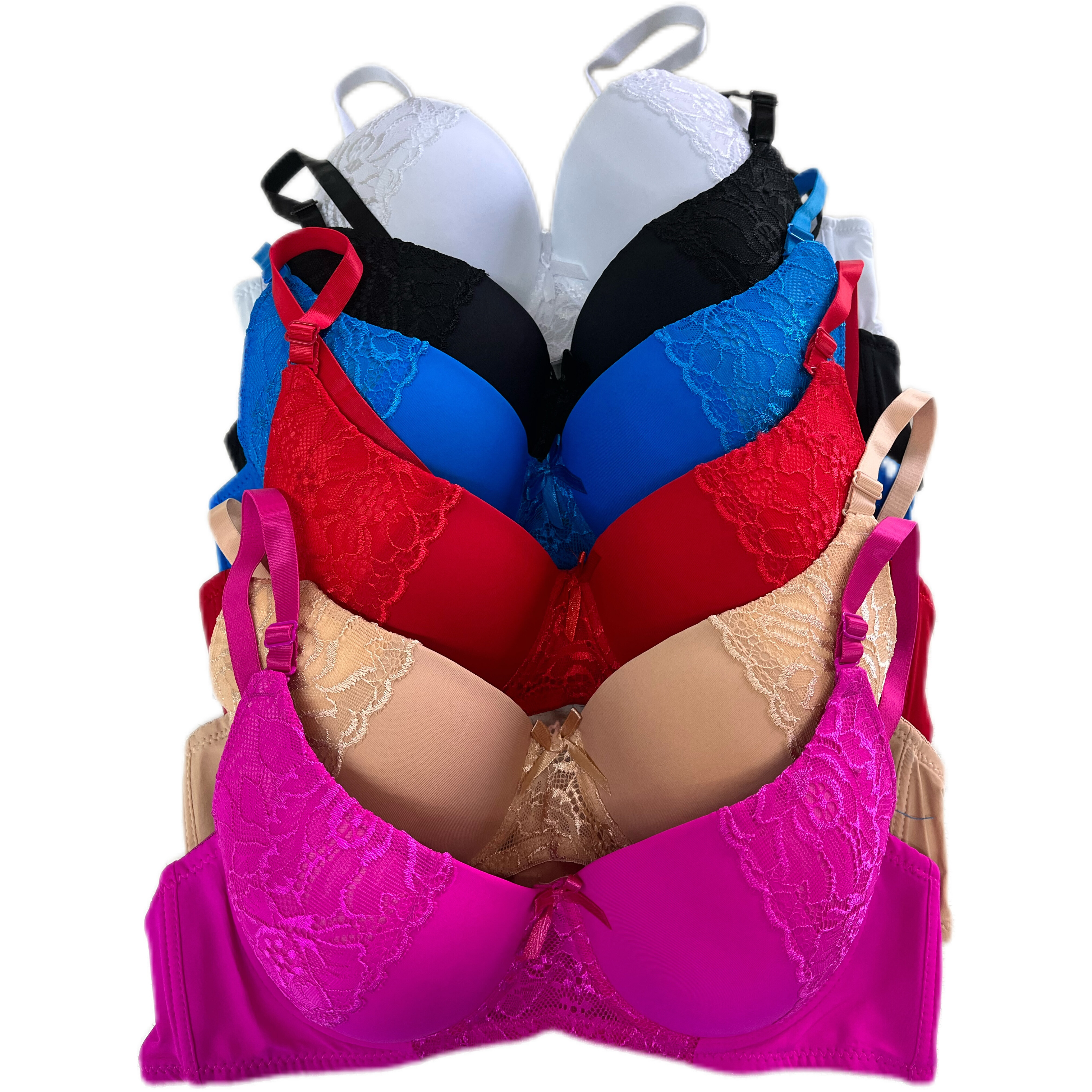 TEMU 03 6-pack Assorted Colors Seamless Push-up Bras, Comfortable Everyday Supportive T-shirt Bras For Women, Elegant Style Versatile With Breathable