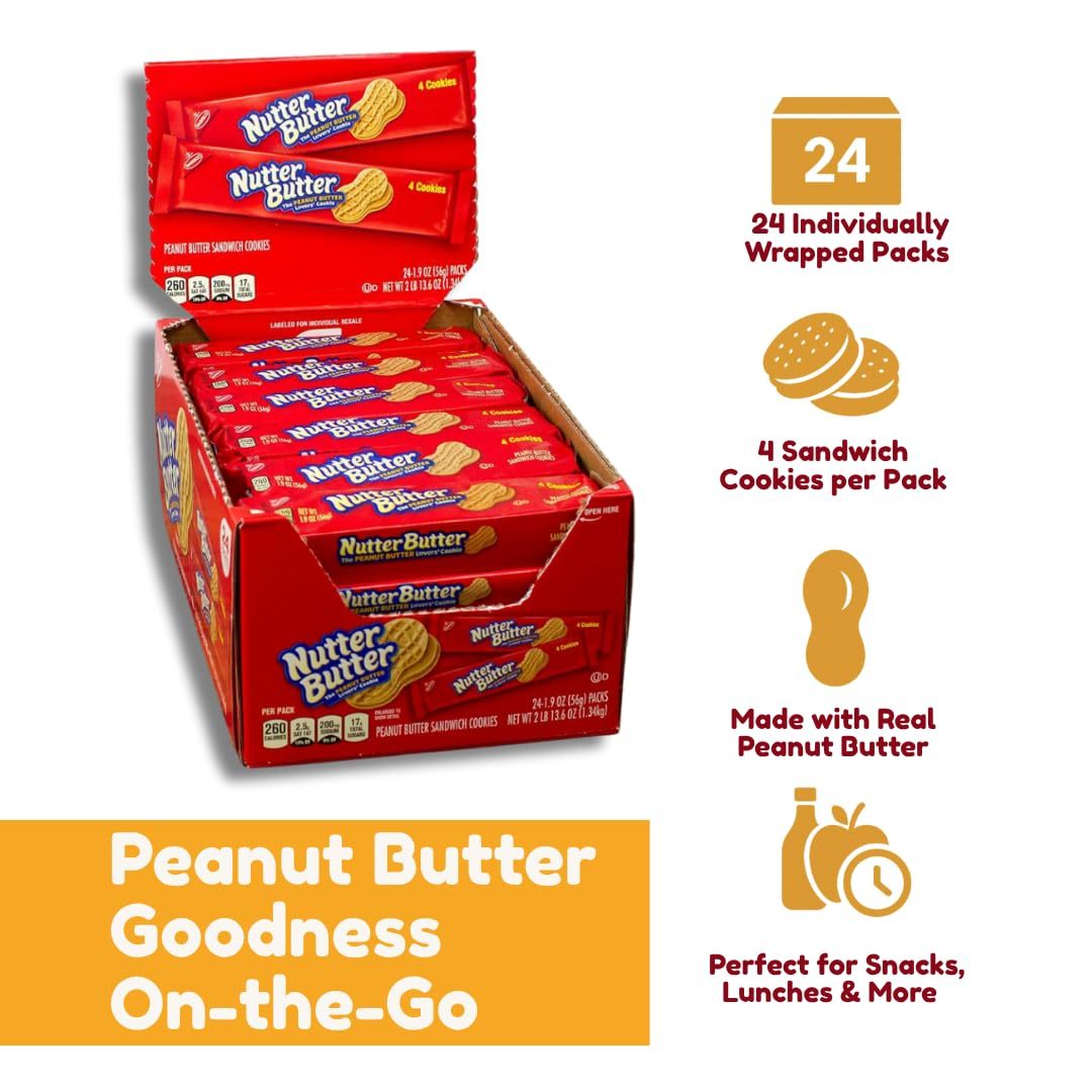 butter peanut butter sandwich  , family size, 24 pack - crunchy peanut-shaped treats with creamy filling,    ,  , or dipping in milk, sealed for freshness in   pack details 2