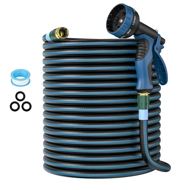 heavy duty non expanding garden hose 50 100ft durable reinforced water hose with leak proof construction kink resistant tpv material 10 function spray nozzle 3 4 connector portable strap cleaning forestry and gardening Product details 1