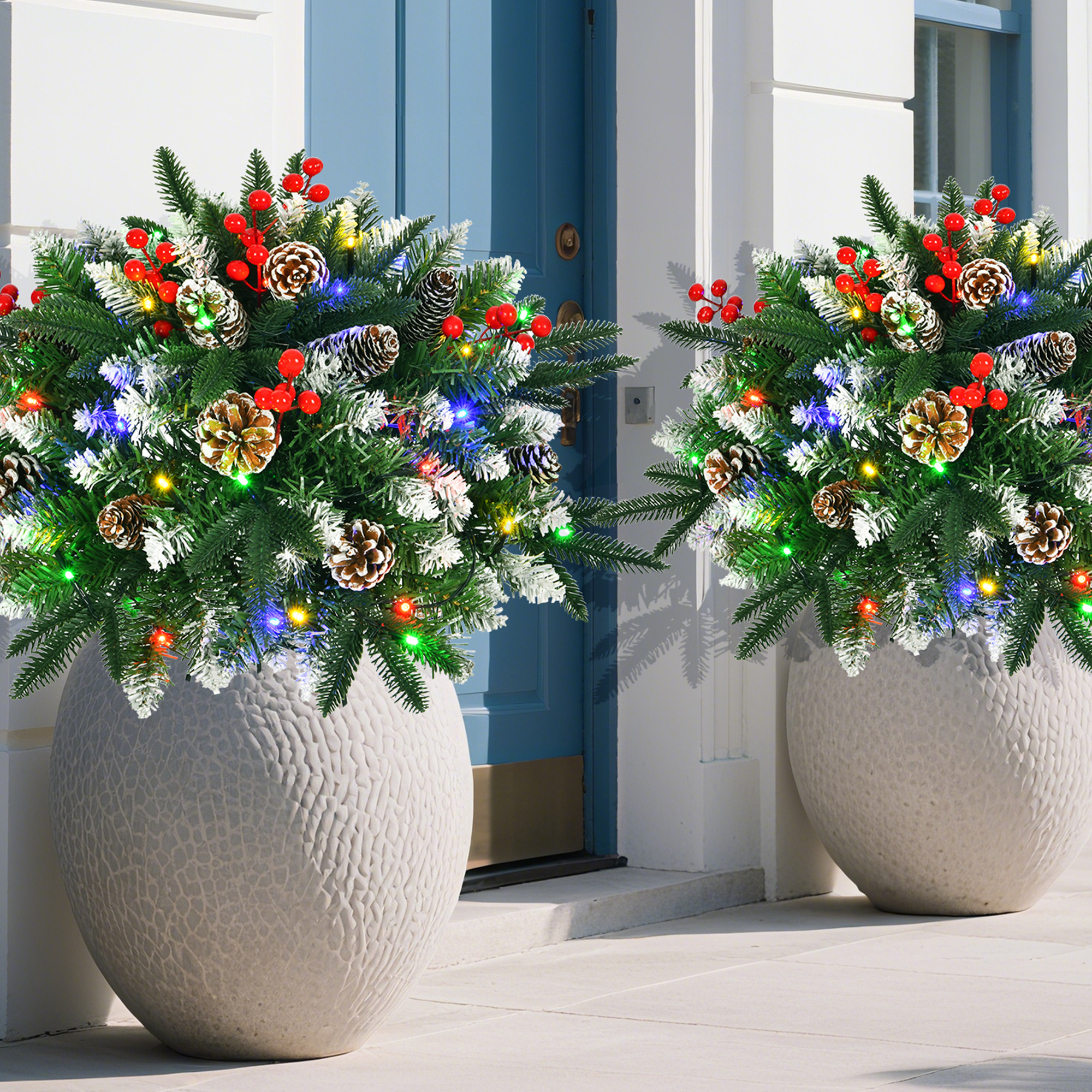 TEMU 2pk Outdoor Christmas Trees Extra Large Round 24x24 Inch Snow-flocked Light Up Christmas Trees 120 Led Lighted Christmas Trees With Timer