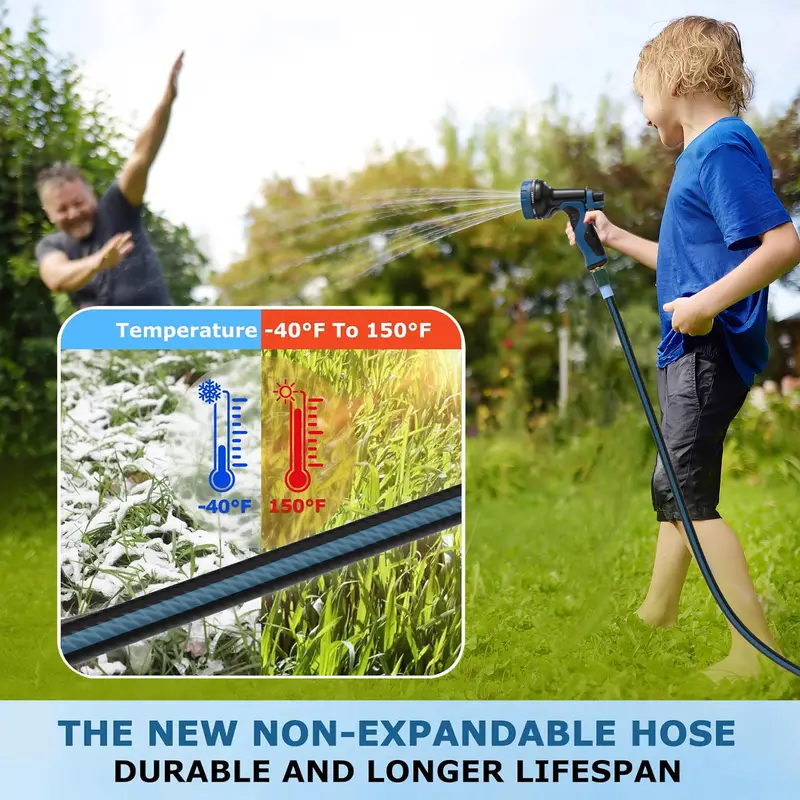 heavy duty non expanding garden hose 50 100ft durable reinforced water hose with leak proof construction kink resistant tpv material 10 function spray nozzle 3 4 connector portable strap cleaning forestry and gardening Product details 6