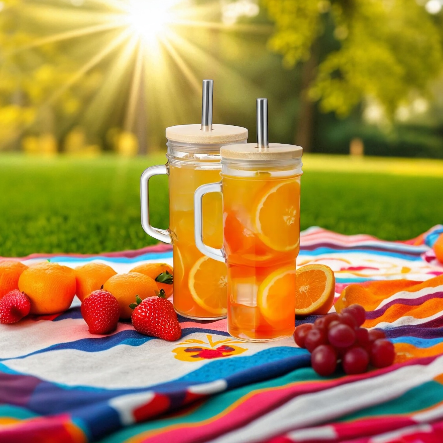 2 pack 24oz glass tumbler with handle and lid glass cup jar cup with bamboo lid stainless steel straw for iced coffee boba tea smoothie juice dishwasher safe Product details 0